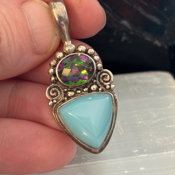 Jewelry - Sterling Silver 925 Mystic Topaz & Blue Chalcedony Pendant – Boho Stateme